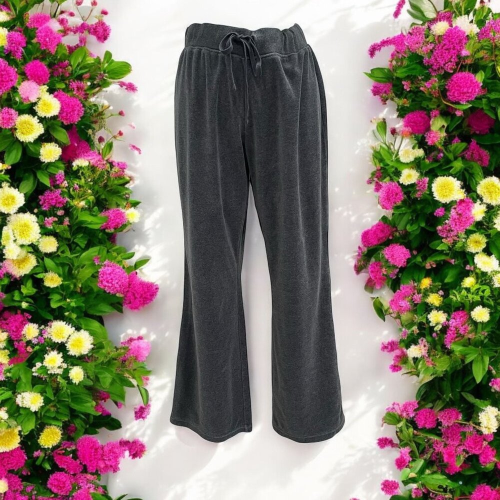 New‎ York & Co. Womens Velvet Wide-Leg Pants Charcoal Gray Cozy Loungewear Sz M
